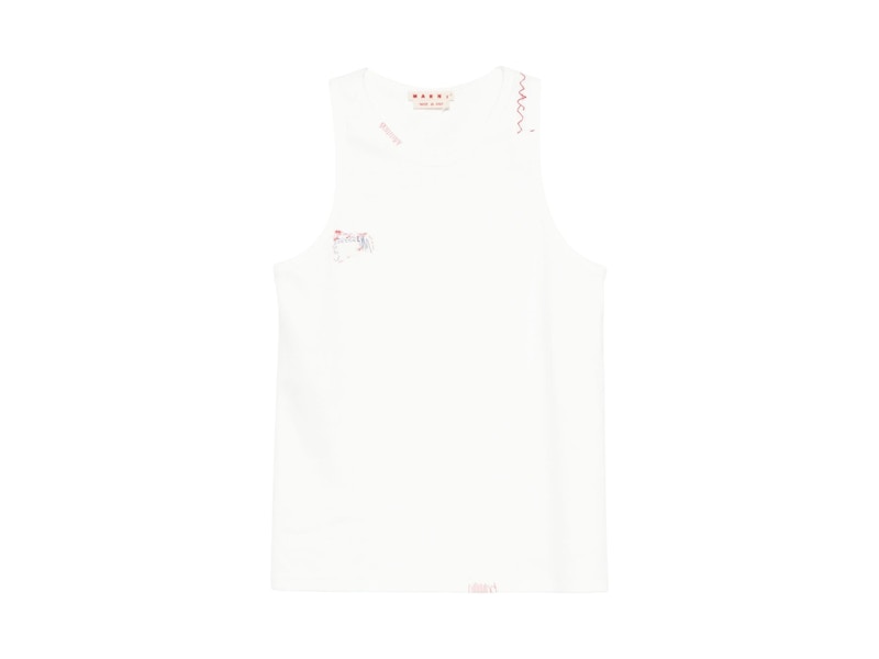 Marni Ribbed Cotton Tank Top Lily White