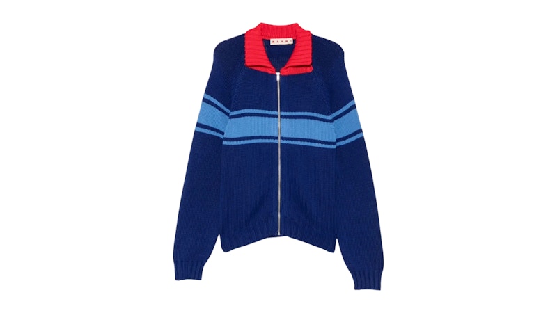 Marni Striped Zip-Up Cardigan Ocean