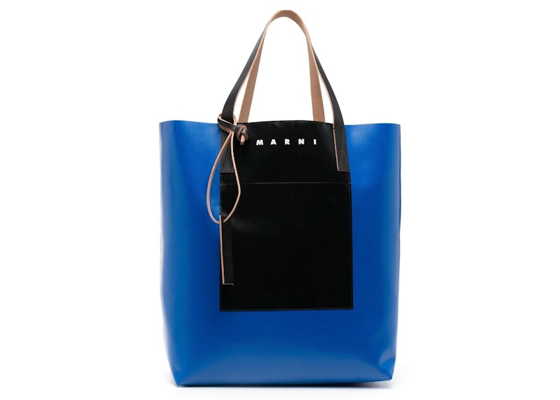 Pre-owned Marni Two Tone Logo Print Tote Bag In Royal Blue/black