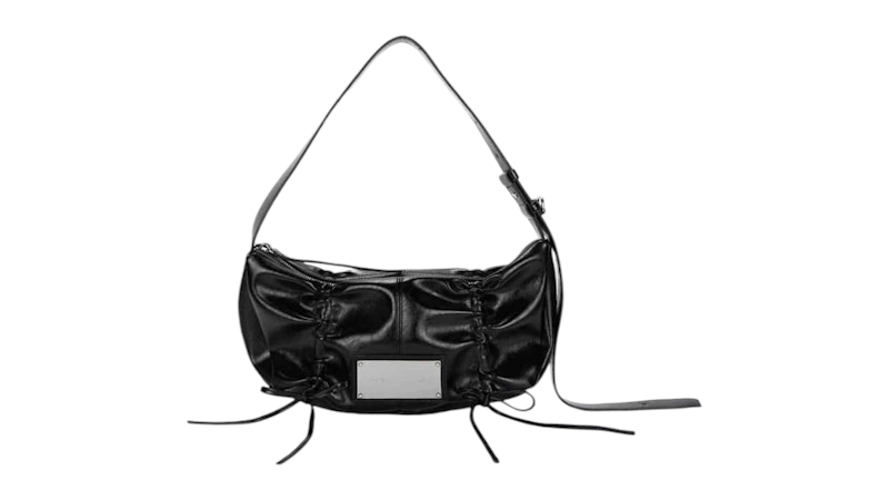 Matin Kim Half Shirring Ribbon Round Bag Black - SS25 - JP Matin Kim Half Shirring Ribbon Round Bag Black - SS25 - JP