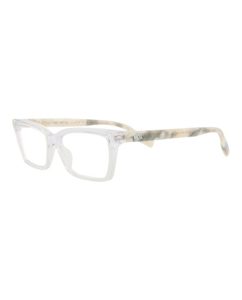 Pre-owned Mcq By Alexander Mcqueen Women's Mcq Alexander Mcqueen Square Rectangle Optical Frames In Crystal White Transparent (mq0307o/