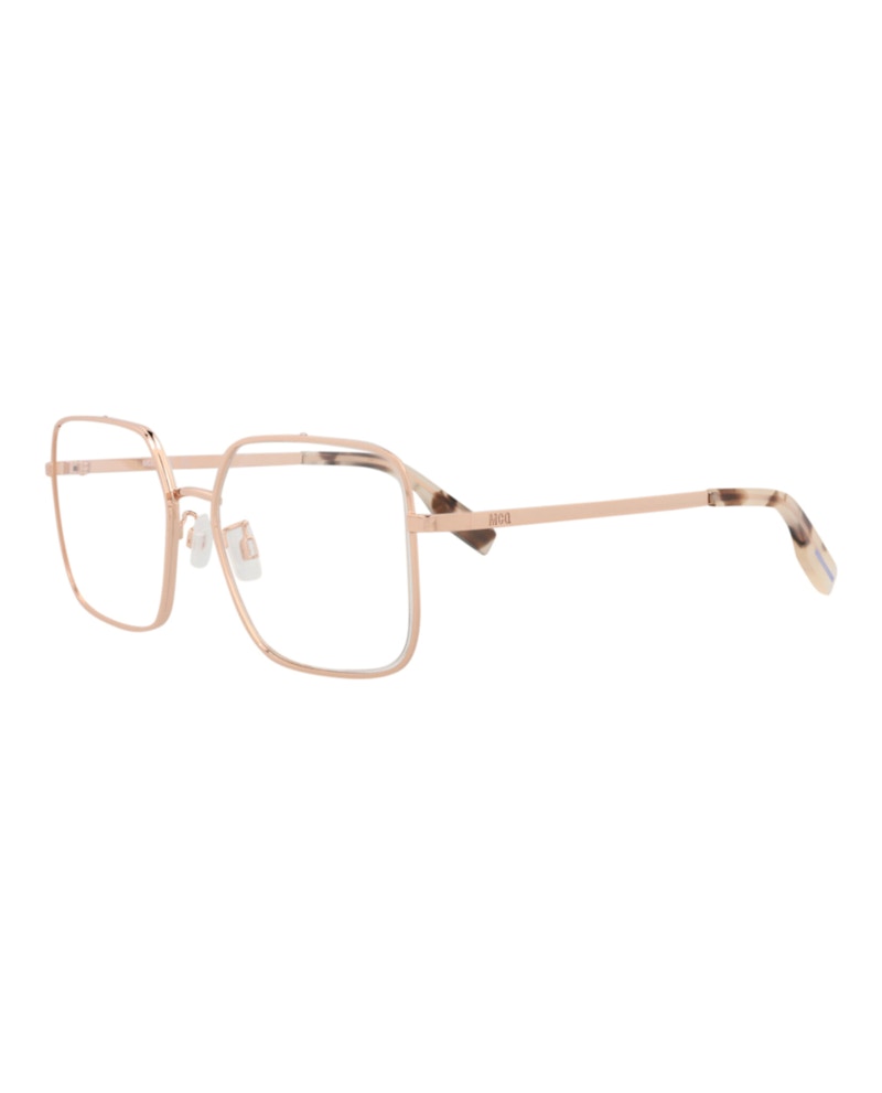 Pre-owned Mcq By Alexander Mcqueen Women's Mcq Alexander Mcqueen Square Rectangle Optical Frames In Gold Gold Transparent (mq0318o/3001