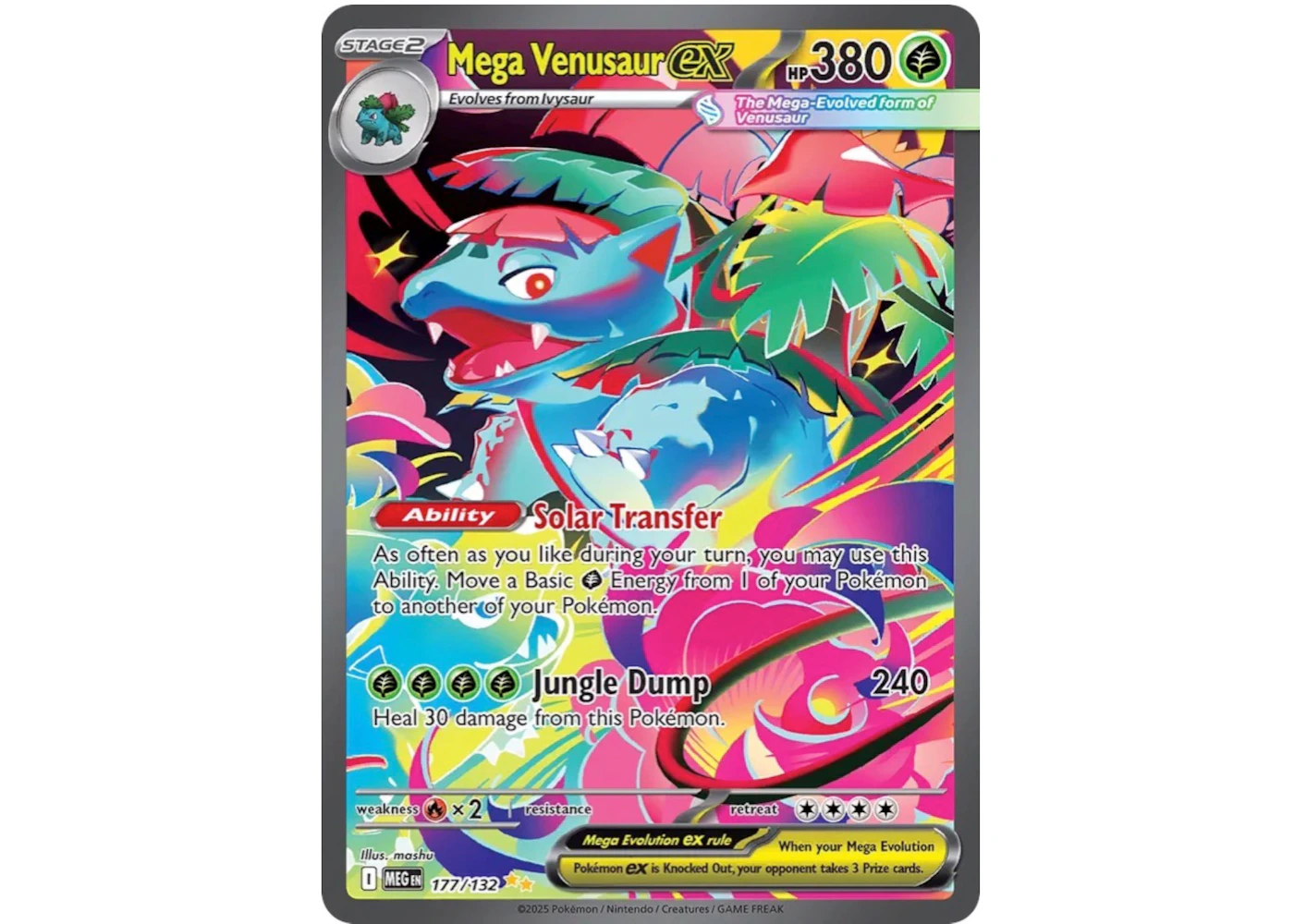 Mega Venusaur ex 2025 Pokmon Scarlet & Violet Mega Evolution Hyper Rare 177/132 Ungraded - 2025 - US Mega Venusaur ex 2025 Pokmon Scarlet & Violet Mega Evolution Hyper Rare 177/132 Ungraded - 2025 - US