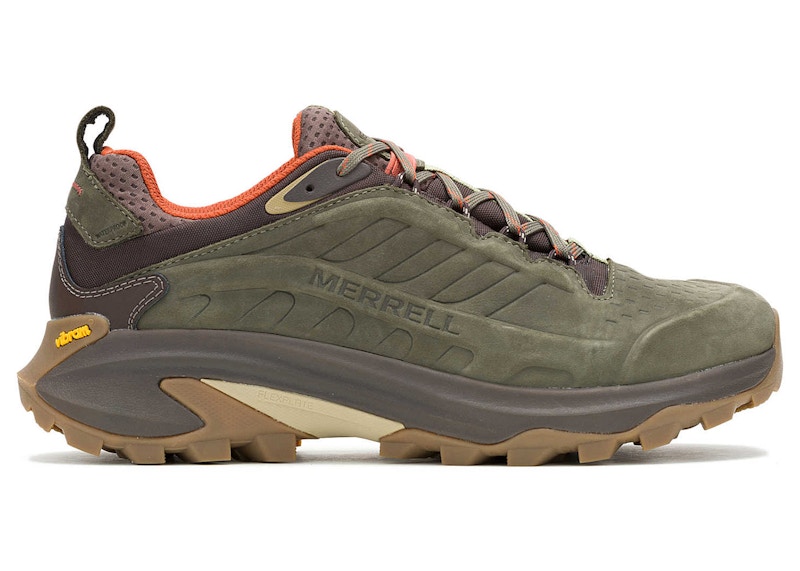 Pre-owned Merrell Men's Moab Speed 2 Leather Waterproof Sneakers In Olive