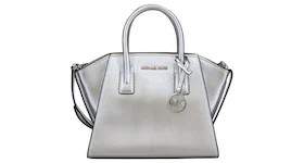 Michael Kors Avril Top-Zip Satchel Bag Small Silver