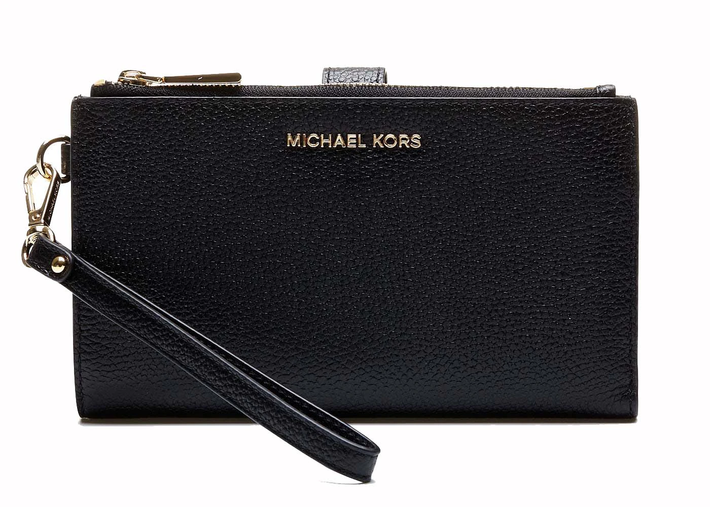Michael Kors Double Zip Wristlet Black in Leather with Gold-tone - US