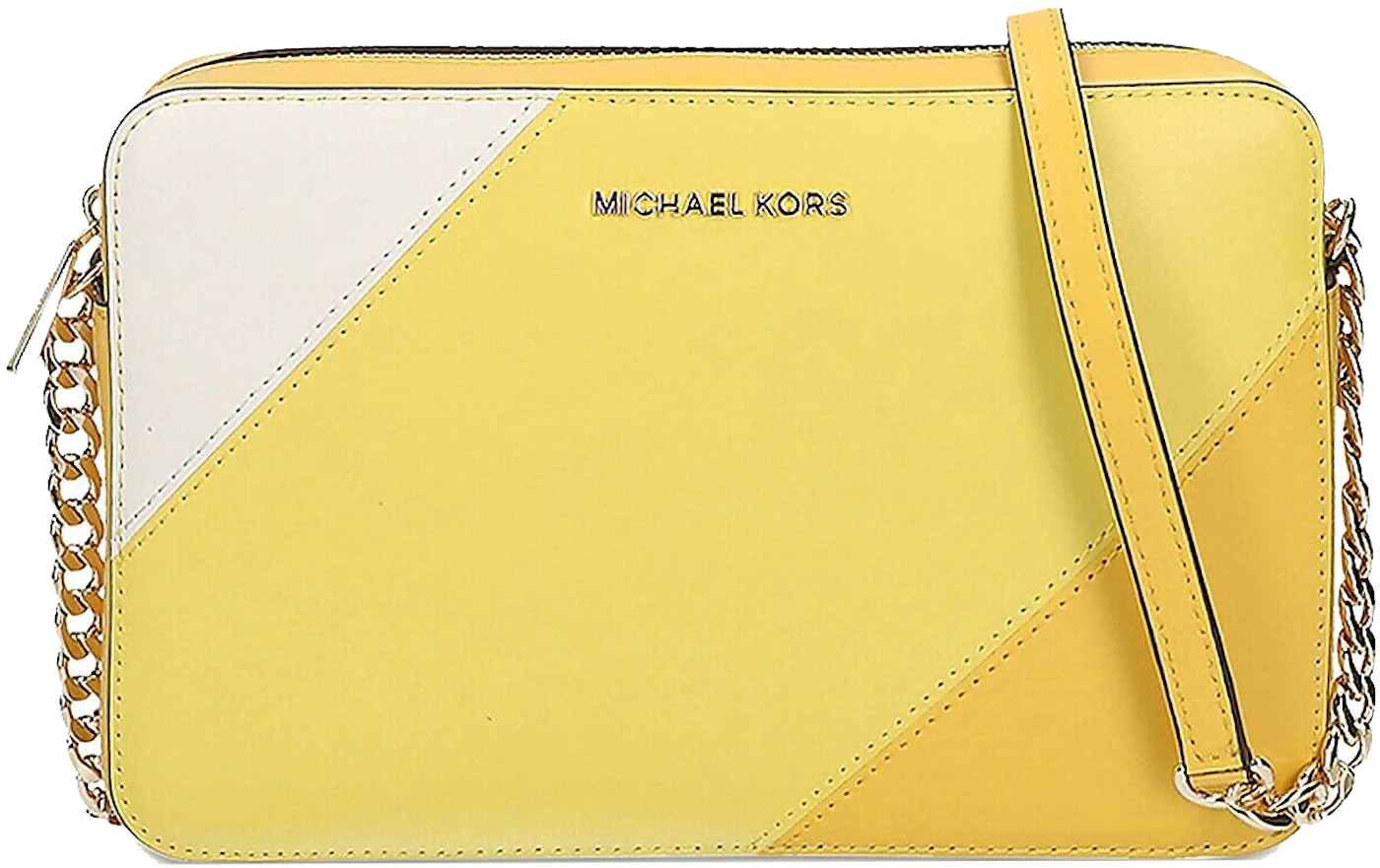 Michael Kors Gusset Crossbody Bag Large Yellow in PVC/Leather with