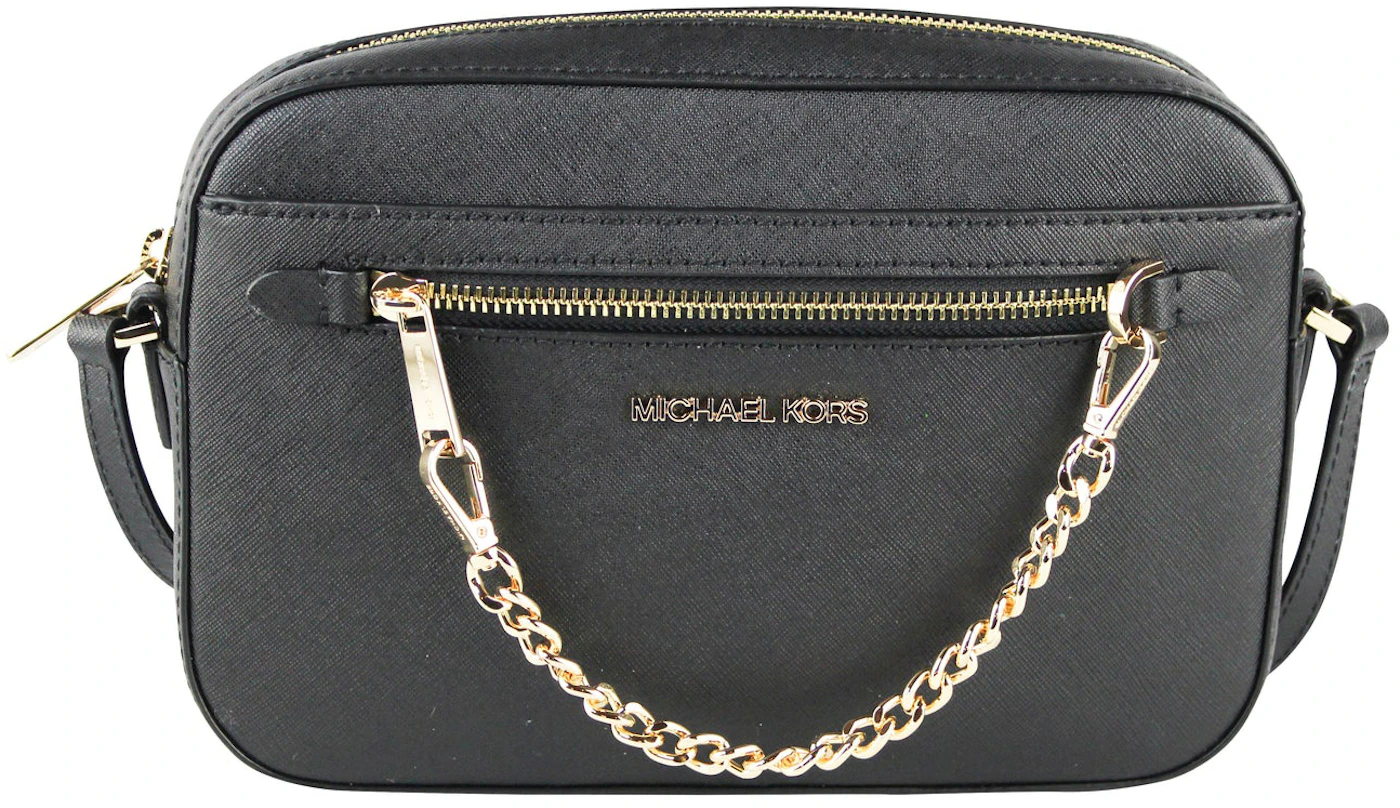 Michael Kors Jet Set Chain Crossbody Bag Large Black/Gold in Leather with  Gold-tone - US