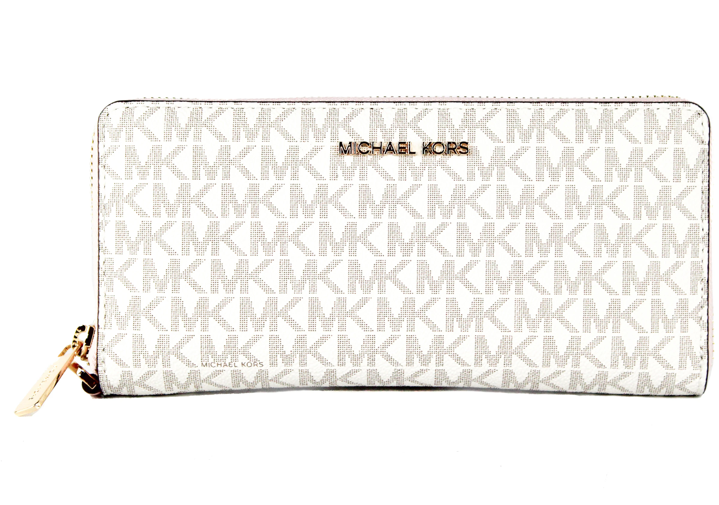 Michael Kors Jet Set Continental Wristlet Wallet Large Vanilla/Powder Blush  in PVC/Leather with Gold-tone - US