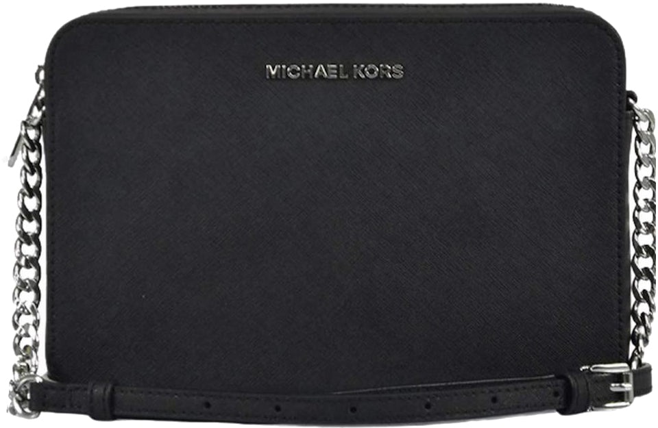 Michael Kors Jet Set East West Crossbody Bag Large Black in Saffiano Leather  with Silver-tone - US
