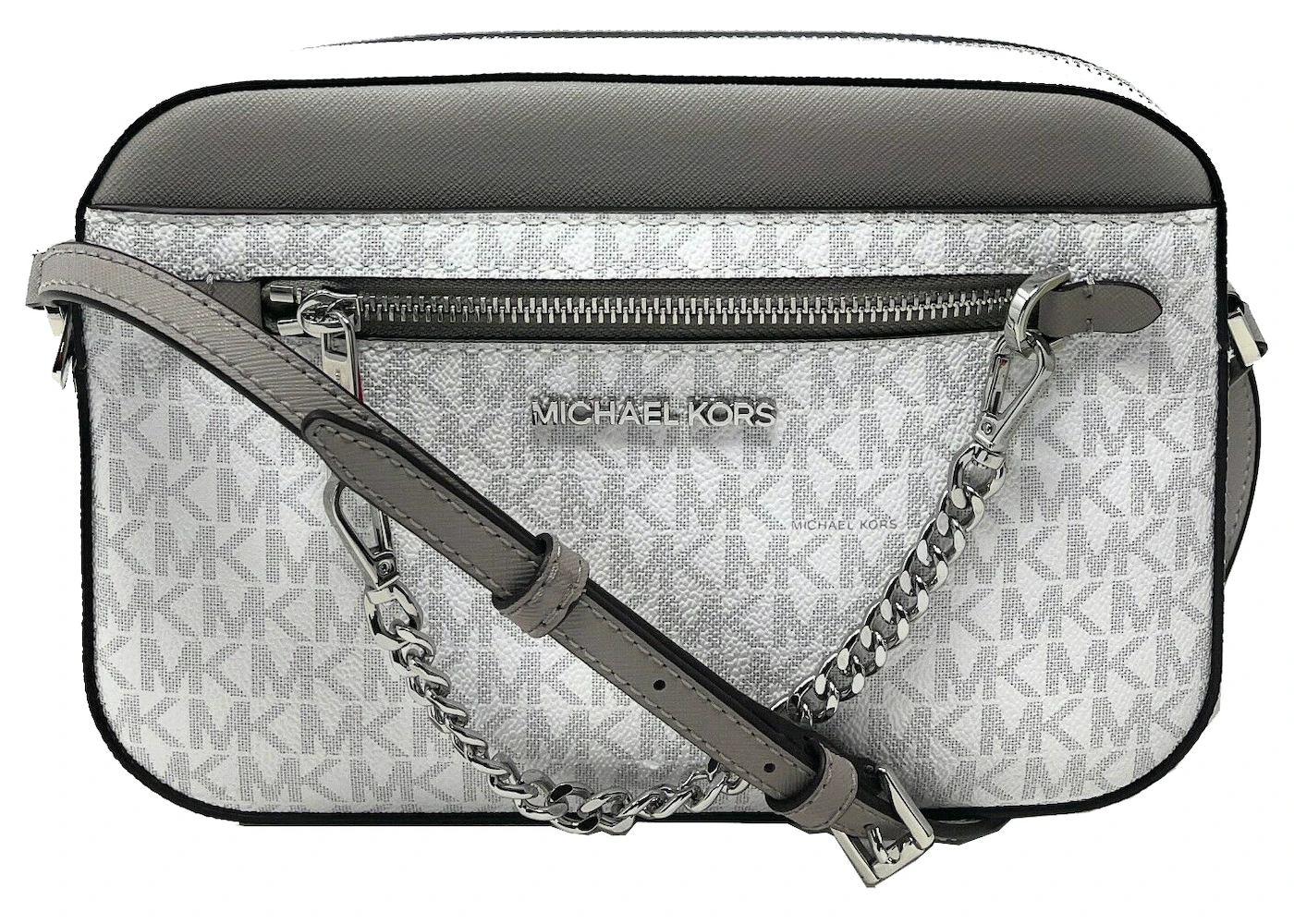 Michael Kors Jet Set East West Crossbody Bag Large Bright White in PVC with  Silver-tone - US