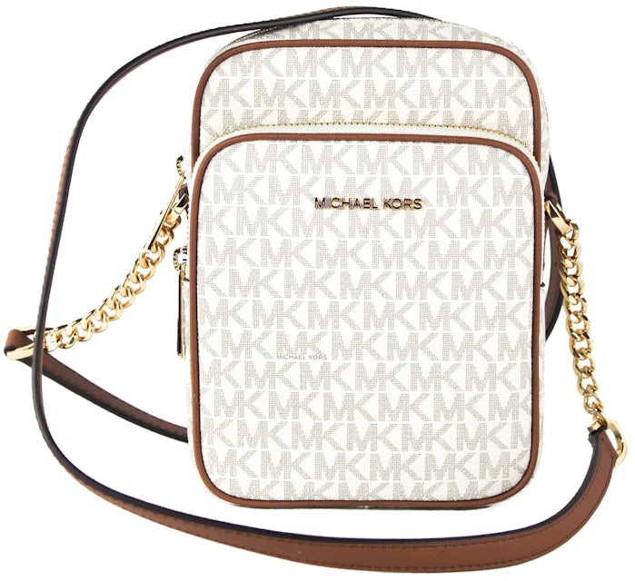 Michael Kors Jet Set East West Crossbody Bag Large Vanilla/Pink in Leather  with Gold-tone - US