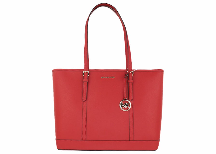 Michael Kors Jet Set Top Zip Tote Bag Large Flame Red in Saffiano