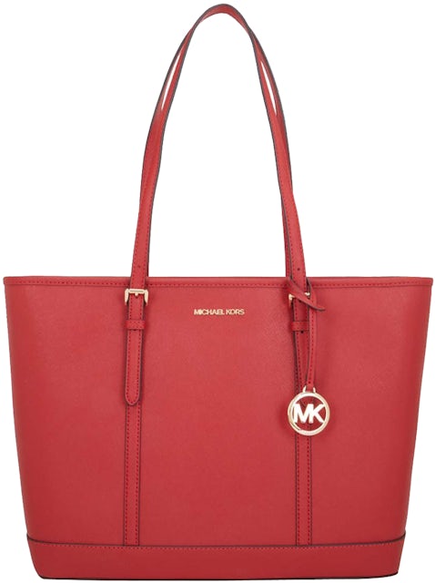 Michael Kors Jet Set Travel Large Chain Tote Flame Leather + Brown