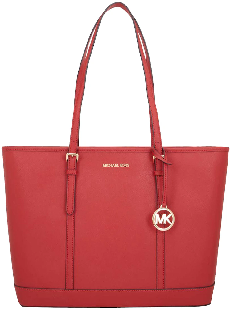 Michael Kors Jet Set Top Zip Tote Bag Medium Flame Red in Calfskin Leather  with Gold-tone - US