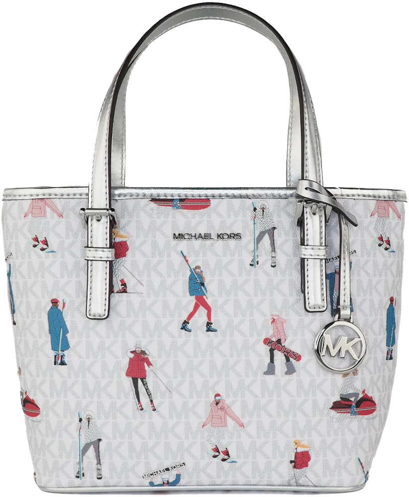 Michael Kors Jet Set Top Zip Tote Bag XS Bright White/Multi in PVC/Leather  with Silver-tone - GB