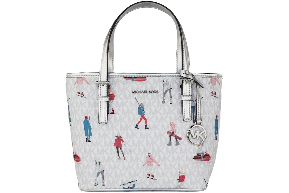 Michael Kors Jet Set Top Zip Tote Bag XS Bright White/Multi in PVC/Leather  with Silver-tone - US