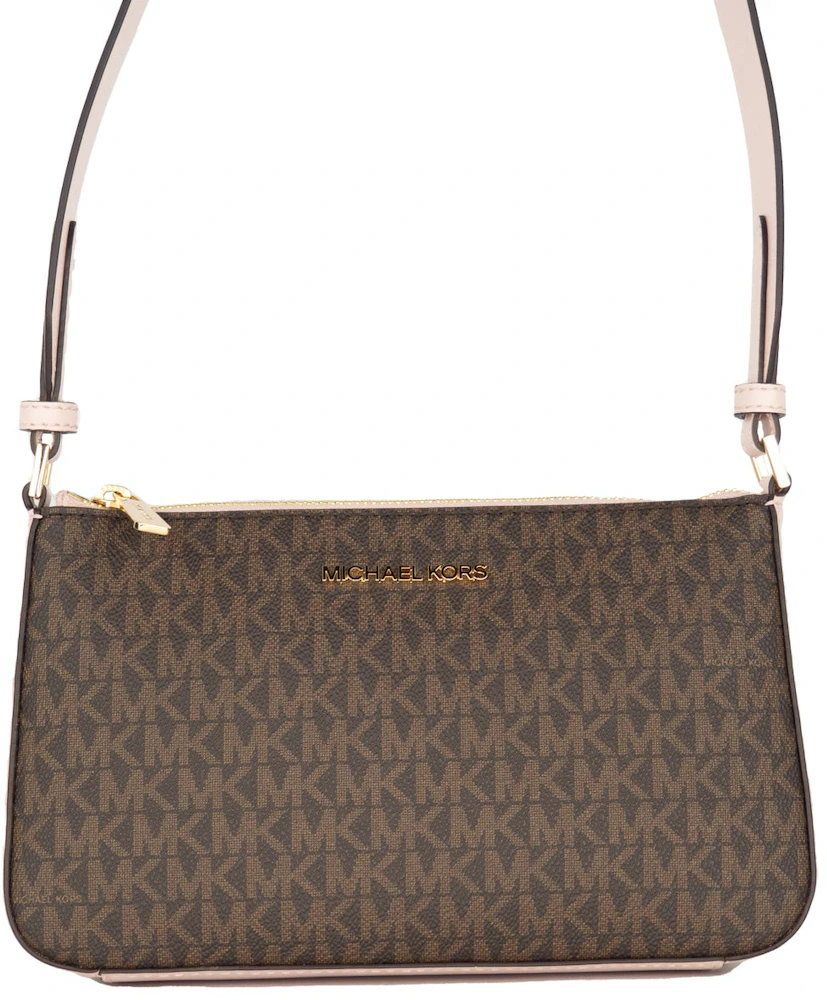 Michael Kors Jet Set Top Zip Tote Bag with Tech Set Small Brown  Signature/Powder Blush in PVC/Leather with Gold-tone - US