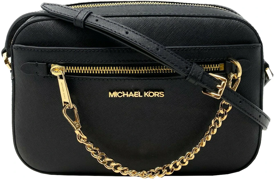 Michael Kors Jet Set Zip Chain Crossbody Bag Large Black/Gold in Saffiano  Leather with Gold-tone - US