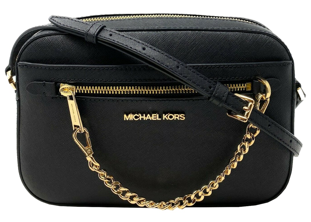 Pre-owned Michael Kors Jet Set Zip Chain Crossbody Bag Large Black/gold