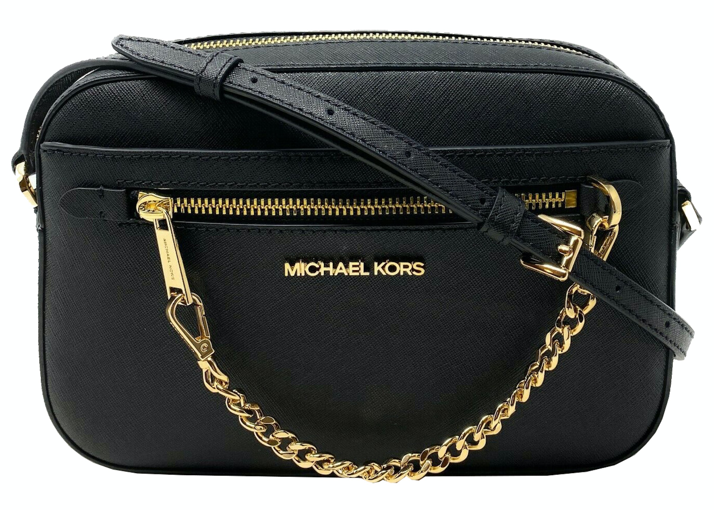 Michael Kors Jet Set Zip Chain Crossbody Bag Large Black/Gold
