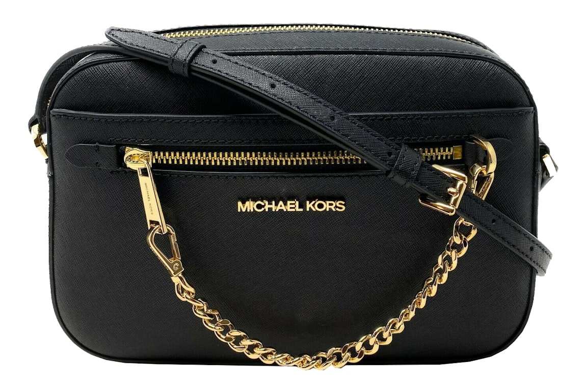 Pre-owned Michael Kors Jet Set Zip Chain Crossbody Bag Large Black/gold