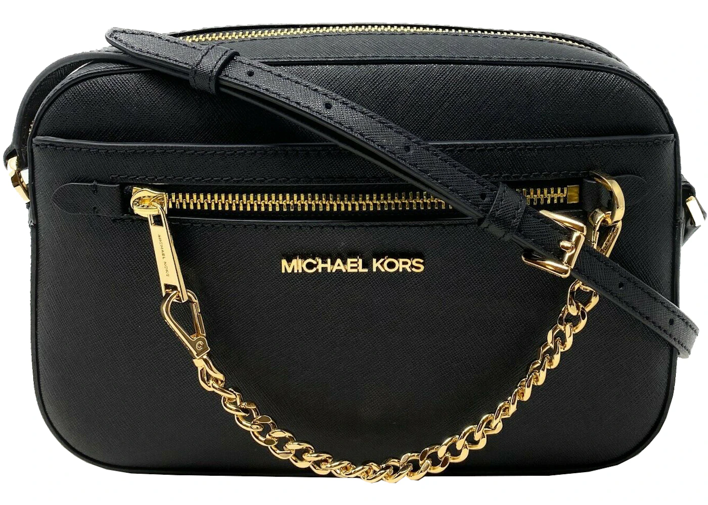 Michael Kors Jet Set Zip Chain Crossbody Bag Large Black/Gold in