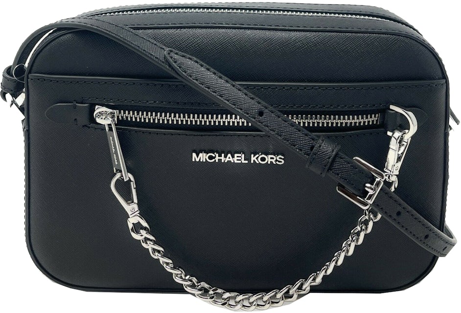 Michael Kors Jet Set Zip Chain Crossbody Bag Large Black/Silver in