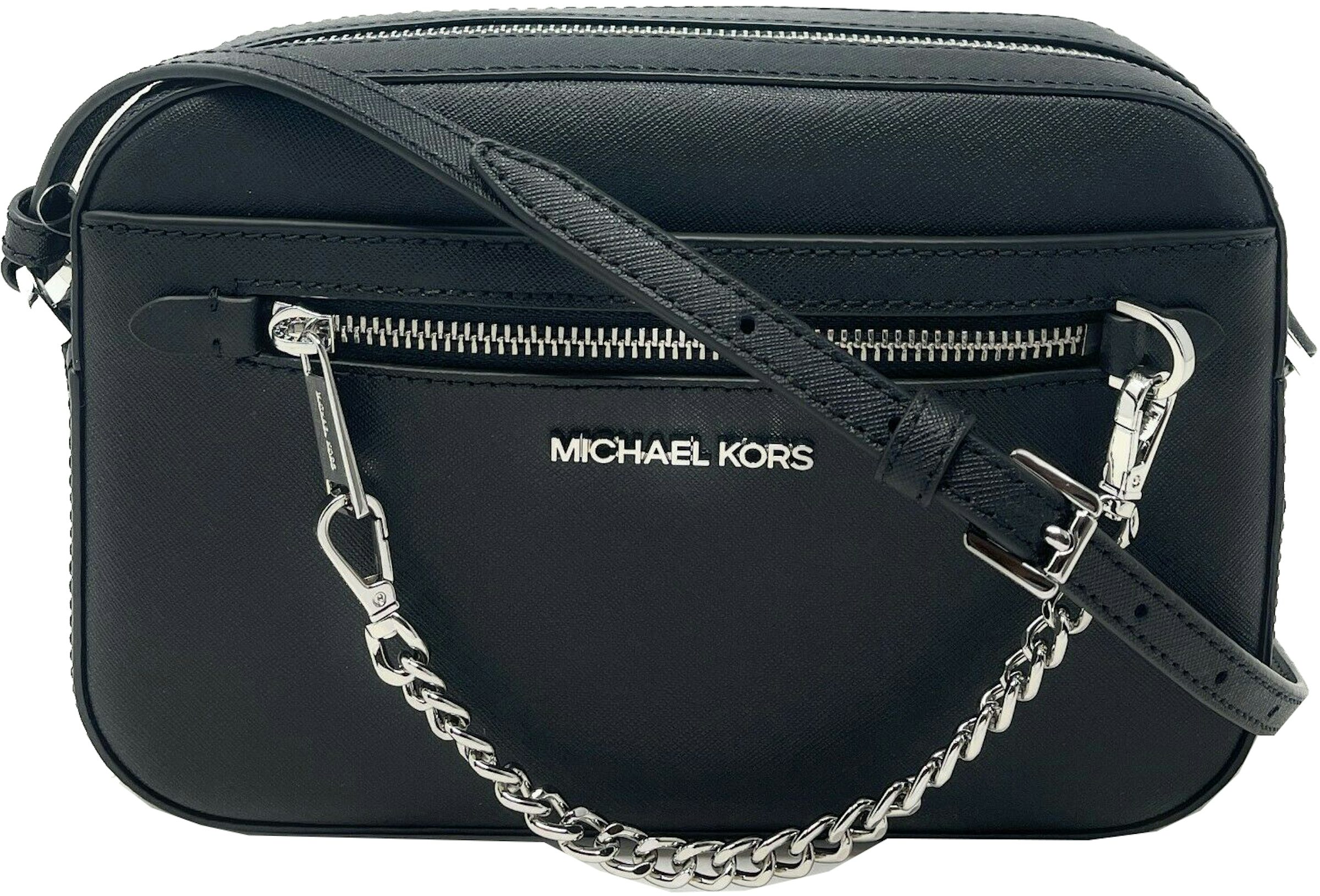 Michael Kors Jet Set Large Color-block Saffiano Leather Envelope Crossbody  Bag In Black