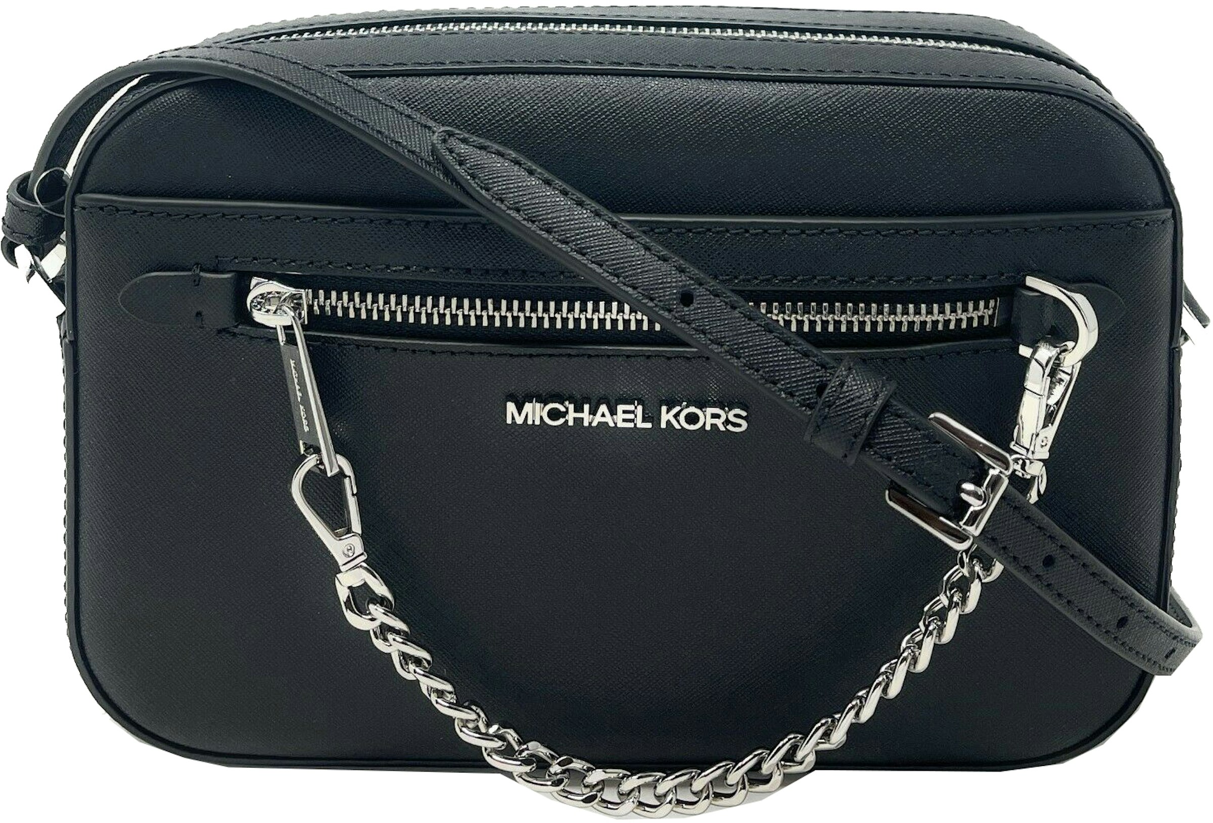 Tot stand brengen Intens Aanpassen Michael Kors Jet Set Zip Chain Crossbody Bag Large Black/Silver in Saffiano  Leather with Silver-tone - US