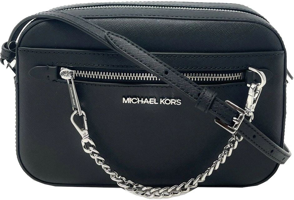 Michael Kors Jet Set Zip Chain Crossbody Bag Large Black/Silver in Saffiano  Leather with Silver-tone - GB