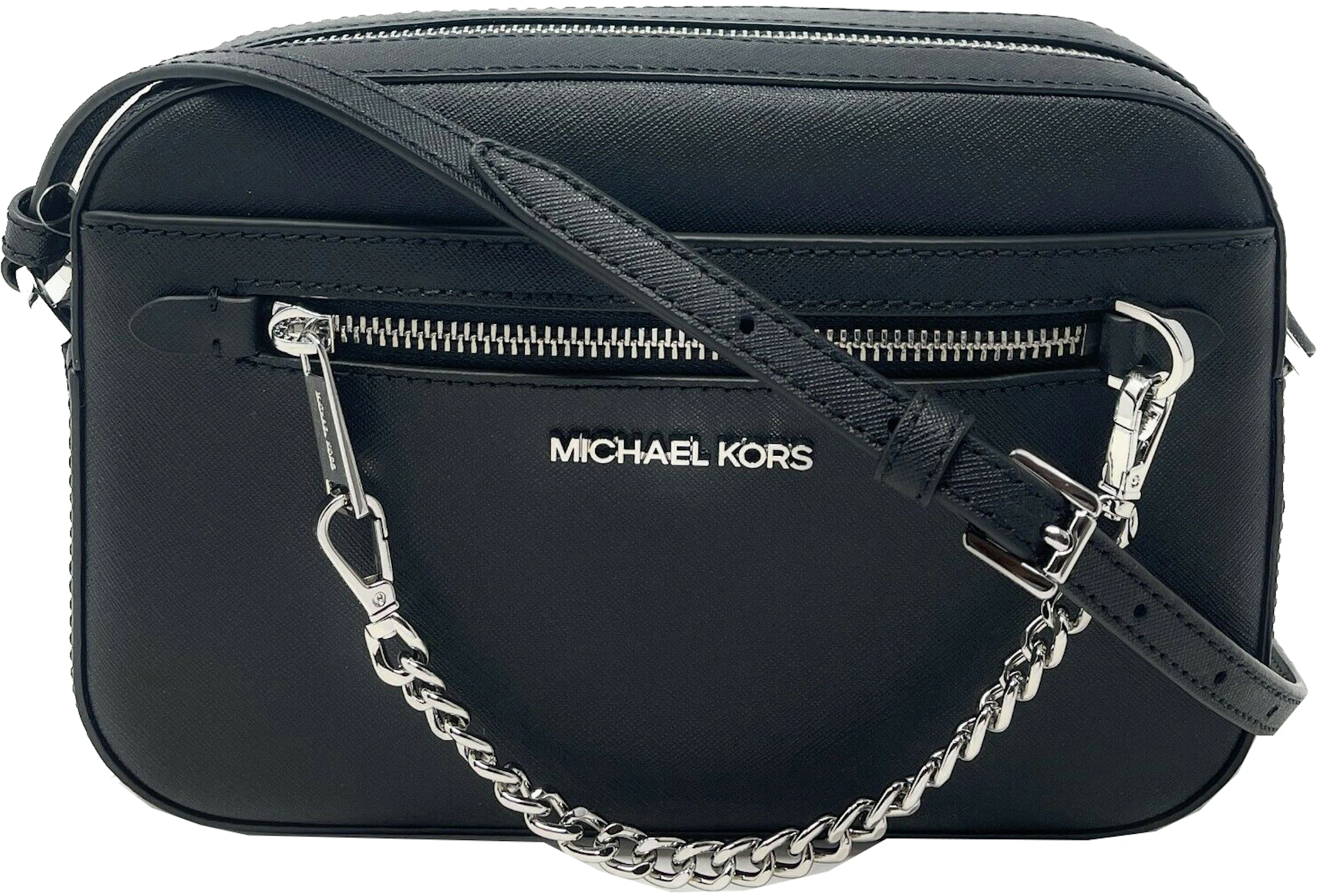 Michael Kors Jet Set Zip Chain Crossbody Bag Large Black/Silver in Saffiano  Leather with Silver-tone - US