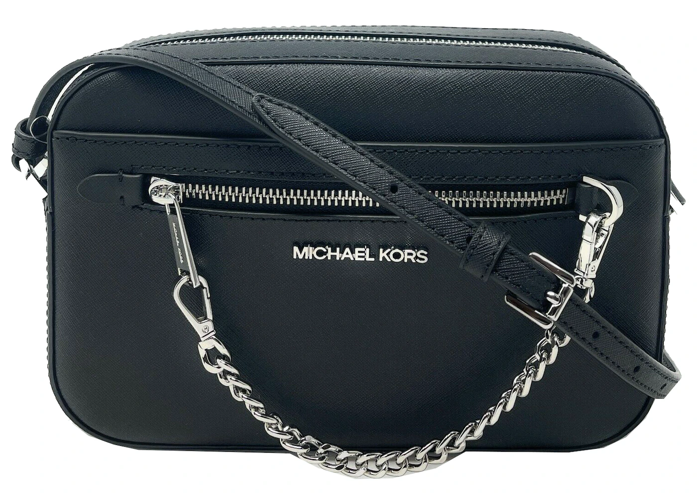 Michael Kors Jet Set Zip Chain Crossbody Bag Large Black/Silver in ...