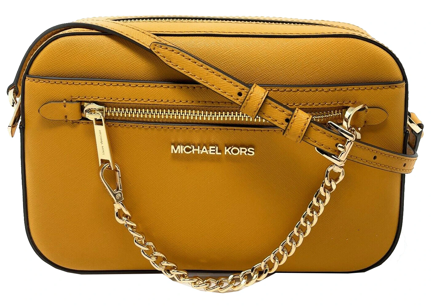 Michael Kors Jet Set Zip Chain Crossbody Bag Large Marigold in Saffiano  Leather with Gold-tone - US