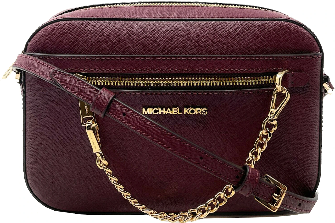Michael Kors Jet Set Zip Chain Crossbody Bag Large Merlot in Saffiano  Leather with Gold-tone - US