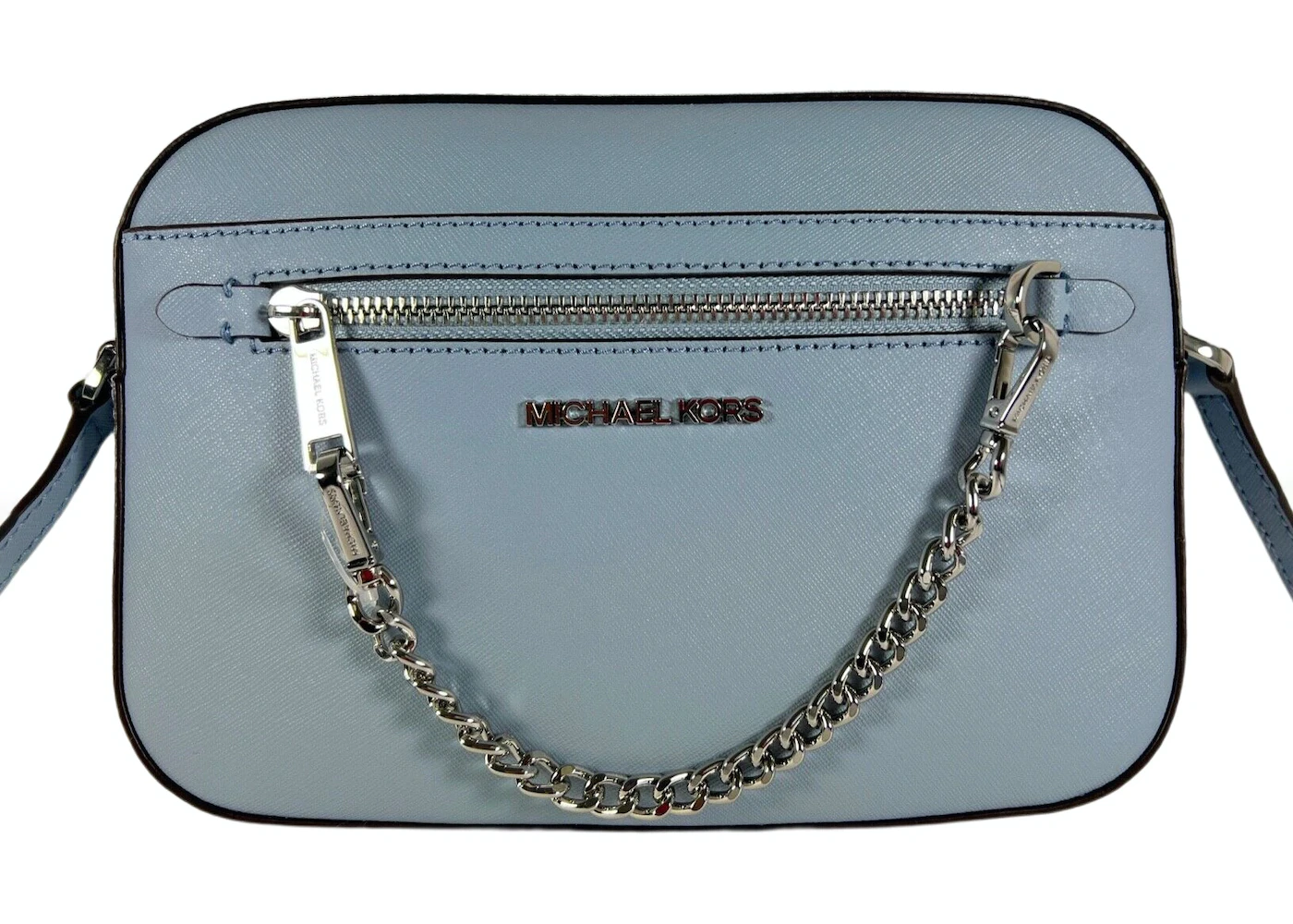 Michael Kors Jet Set Zip Chain Crossbody Bag Large Pale Blue in Saffiano  Leather with Silver-tone - US