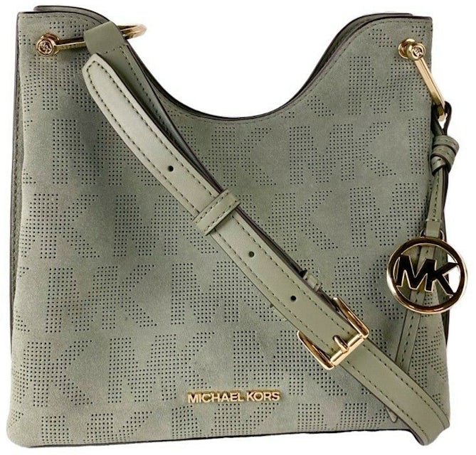 Michael Kors Joan Messenger Bag Small Green in Leather with Gold
