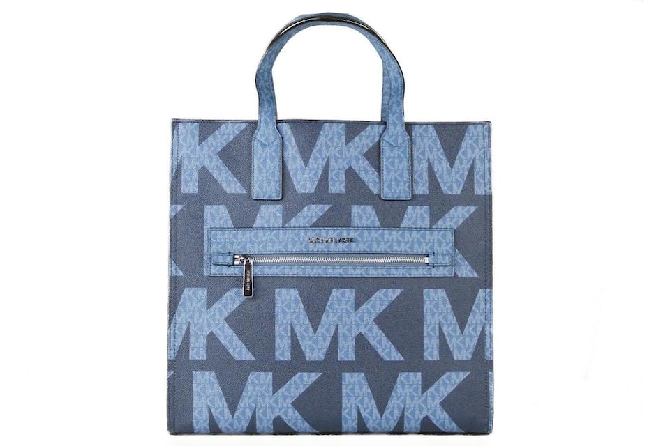 Michael Kors Kenly Graphic Logo Tote Large Blue in PVC/Leather with  Silver-tone - US