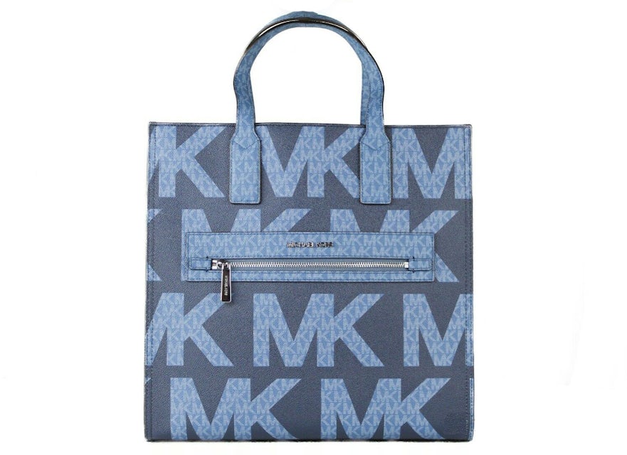 Michael Kors Kenly North South Tote Bag Large Dark Chambray in Leather/PVC  with Silver-tone - US
