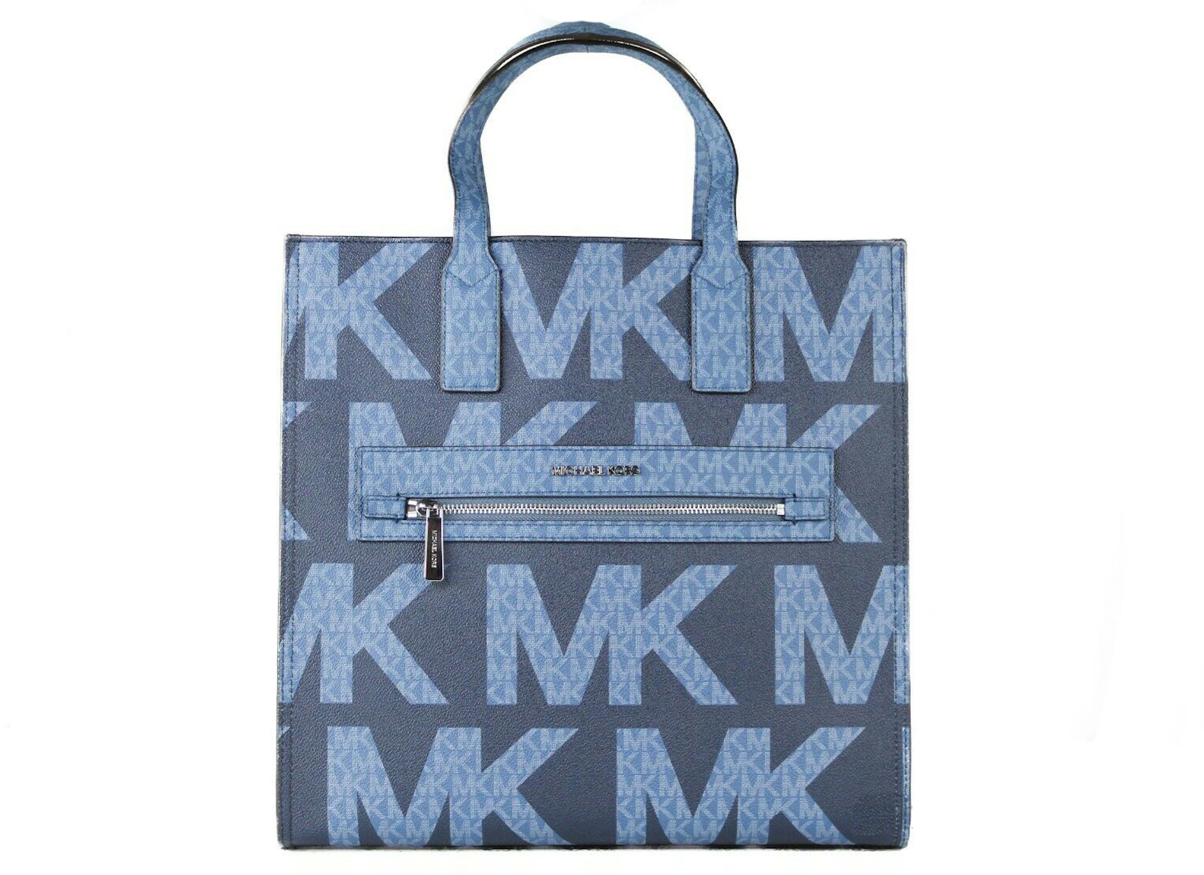 Michael Kors Kenly North South Tote Bag Large Dark Chambray in Leather/PVC  with Silver-tone - GB