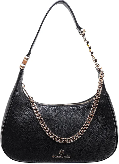 Michael Kors Leather Shoulder Bag With Metal Logo Black in Leather with ...