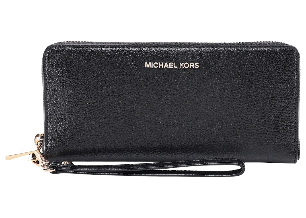 Pre-owned Michael Kors Leather Wallet With Metal Logo Patch Black