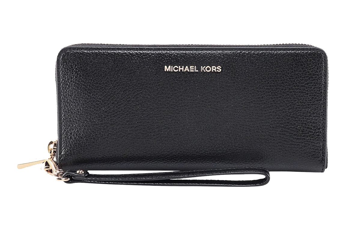 Pre-owned Michael Kors Leather Wallet With Metal Logo Patch Black