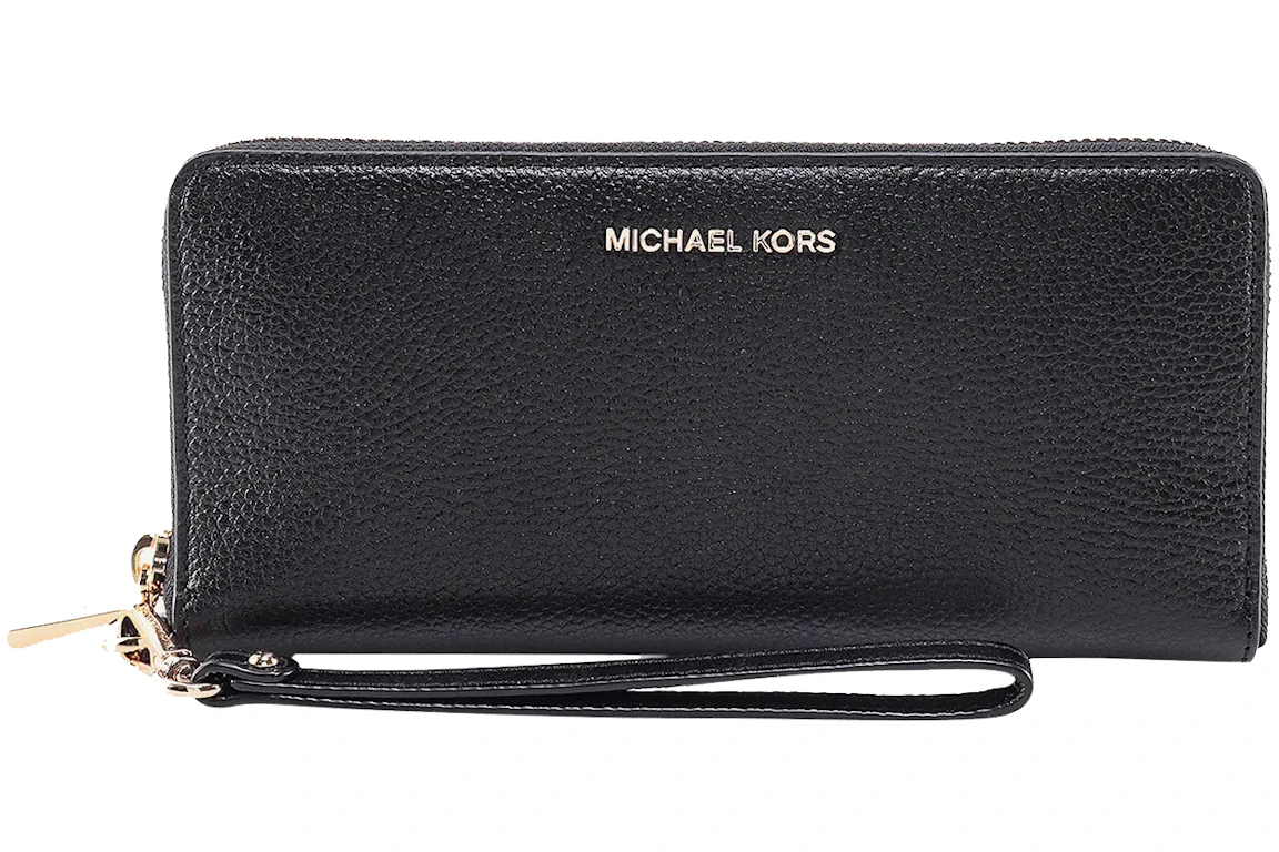 Michael Kors Leather Wallet With Metal Logo Patch Black