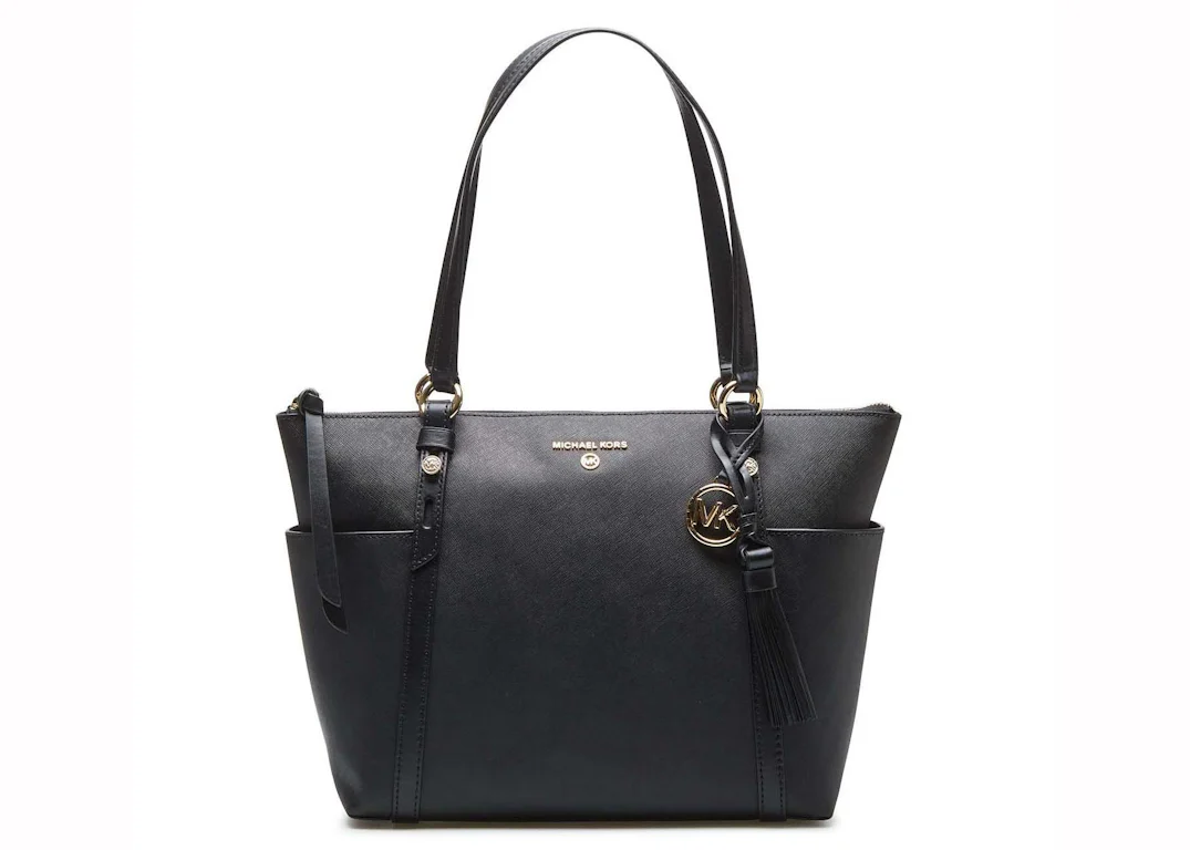 Michael Kors Medium TZ Tote Black in Leather with Silver-tone - US