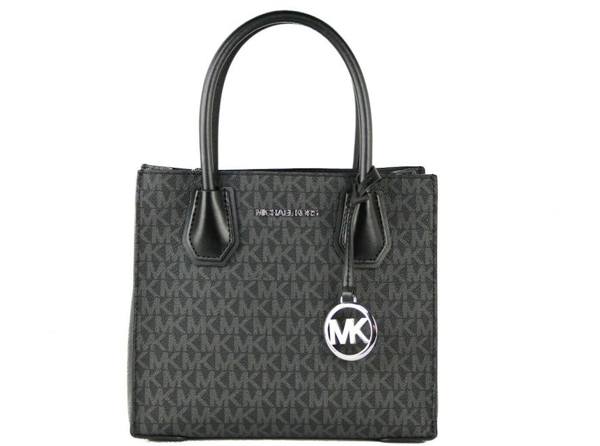 Michael Kors Mercer Signature Messenger Bag Medium Black in Leather with  Silver-tone - US