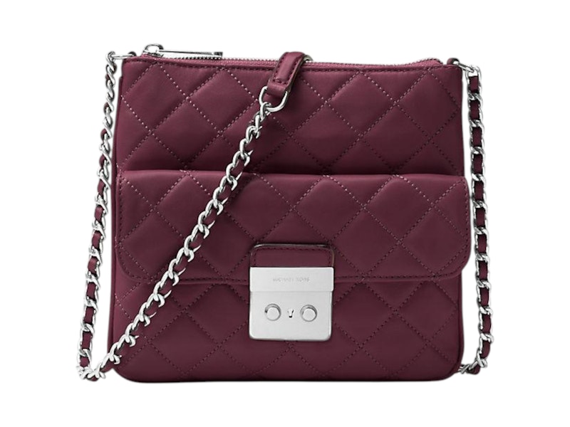 Pre-owned Michael Kors Women's  Sloan Medium Quiltedleather Crossbody Bag In Plum In Purple