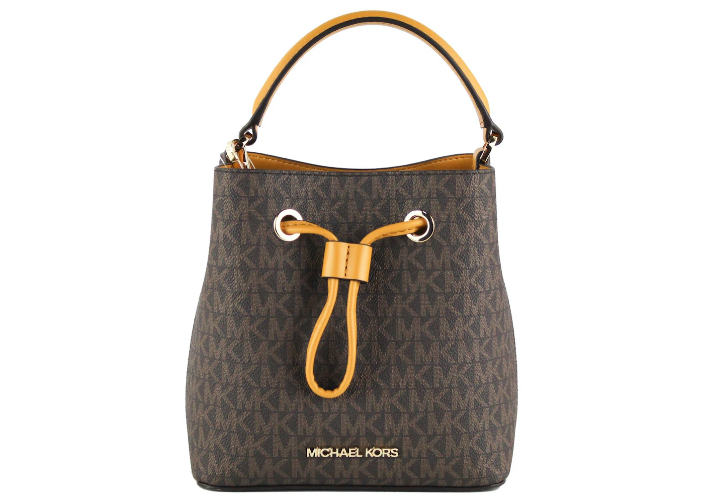 Michael Kors Suri Drawstring Hobo Small Marigold/Brown in PVC/Leather with  Gold-tone - US