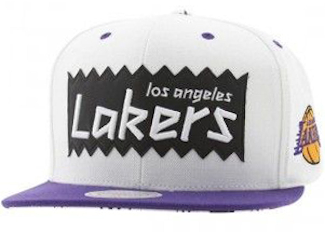 Pre-owned Mitchell & Ness Los Angeles Lakers Sta3 Wool Snapback Cap White