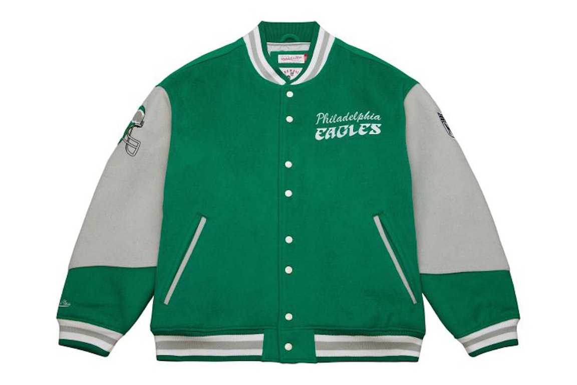 Pre-owned Mitchell & Ness Philadelphia Eagles Team Varsity Jacket Grey/green